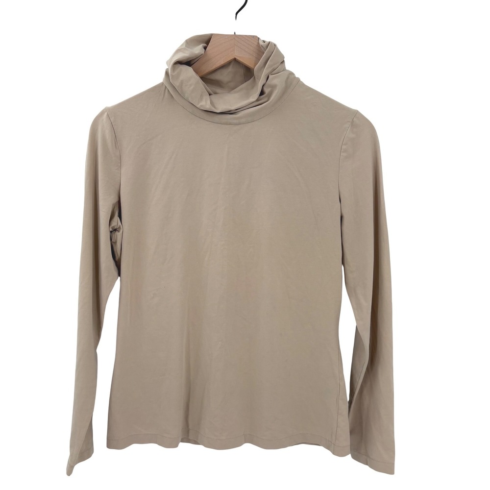 Lafayette 148 New York Womens Tan Cotton Spandex Turtleneck‎ Top Size Medium